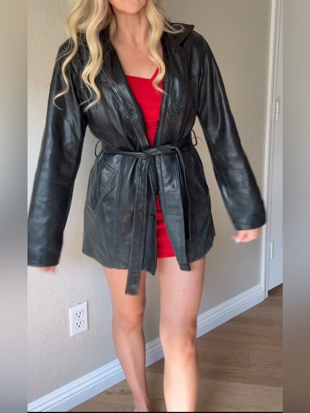 Vintage Hillard & Hanson Black Leather Belted Jacket